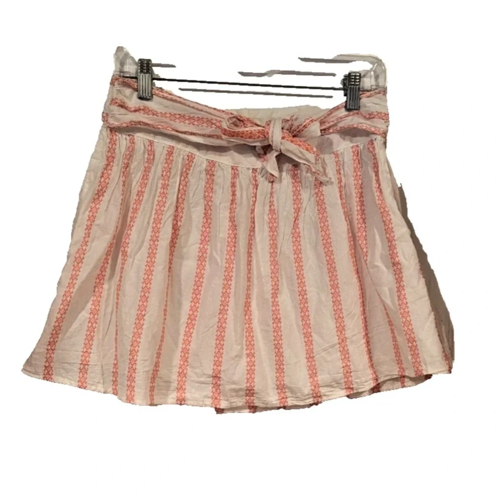 Old Navy Skirt 2 White‎ Red Striped 100% Cotton Coquette Femme Lined Summer